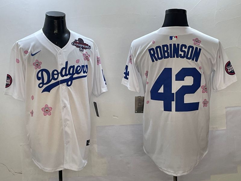 Men Los Angeles Dodgers #42 Robinson White Sakura Edition 2025 Nike MLB Jersey style 2->los angeles dodgers->MLB Jersey
